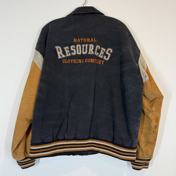 Vintage Varsity Suede Canvas Bomber Large 80s Black Brown Embroidered Jacket - Picture 2 of 10